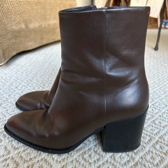 Aeydē Brown Leather Heeled Booties - Picture 1 of 7